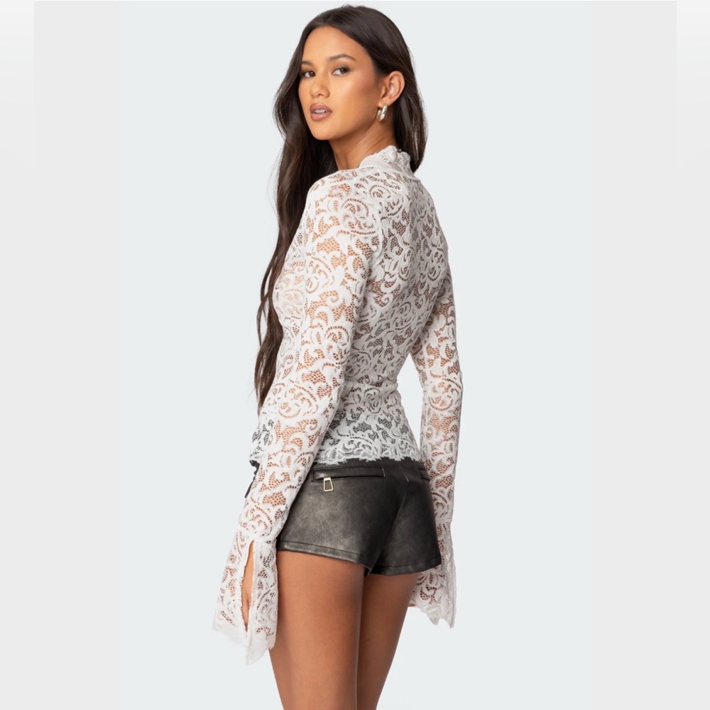 Edikted | Sheer Lace Bell Sleeve Top - Picture 3 of 8
